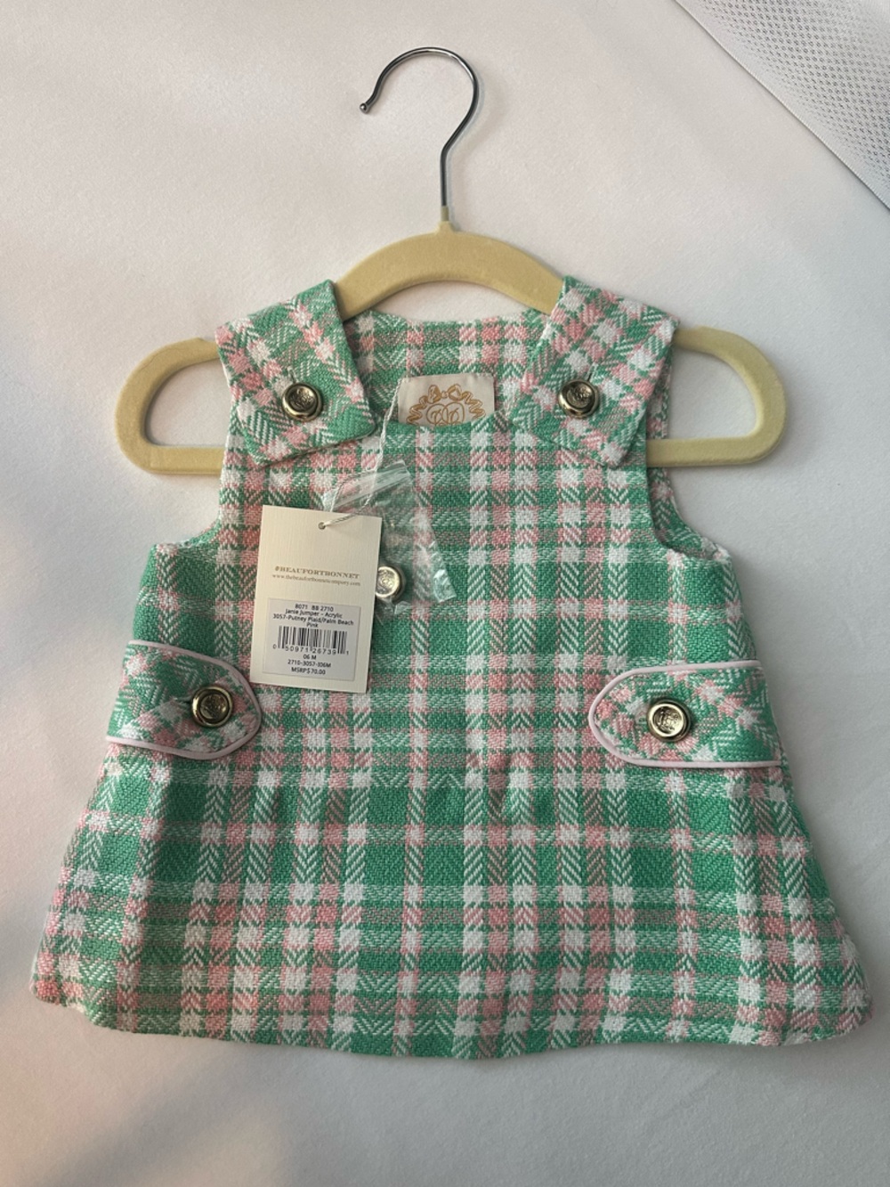 The Beaufort Bonnet Company Green and Pink Plaid Kids Dress